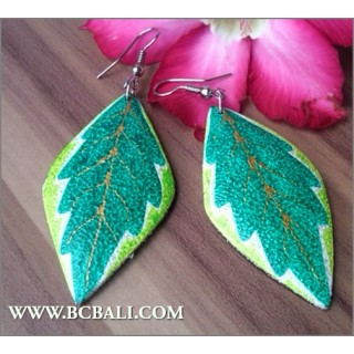 Handmade Wooden Leaf Earrings Painted Bali